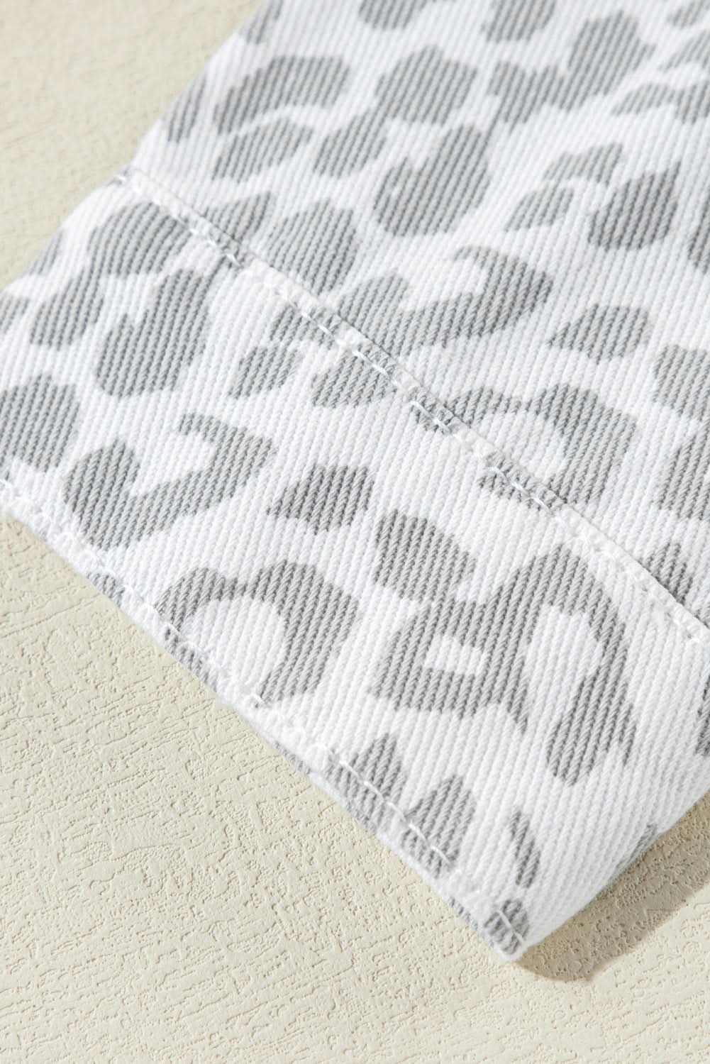 White Leopard Printed Flap Pocket Denim Jacket - Love Salve